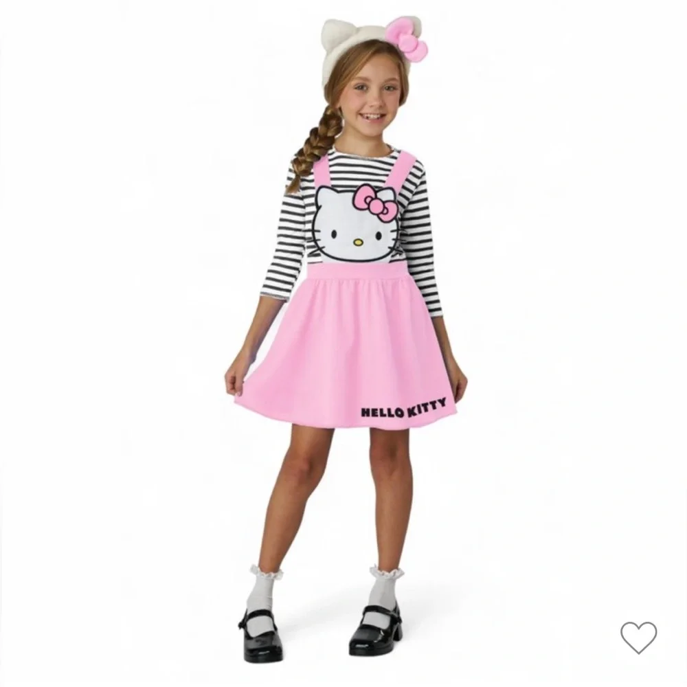 Hello Kitty Striped Pink Dress with Bow Headband size 8-10
